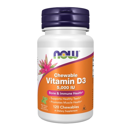 [BRSWIYI4AYBRKDLG] NOW Foods Supplements, Vitamin D-3 5,000 IU, Natural Mint Flavor, Structural Support*, 120 Chewables