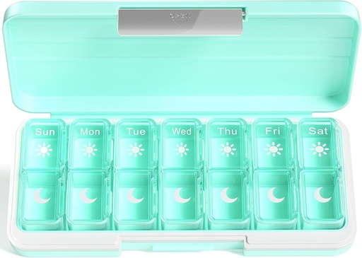 [BRSRAZQEOB5AYCY2] Zoksi Am Pm Pill Organizer 7 Day, Weekly Pill Box 2 Times a Day, Medicine Pill Organizer with Separate Compartment, Travel Pill Case Dispenser Portable for Vitamins, Fish Oils, Medicines(Green)