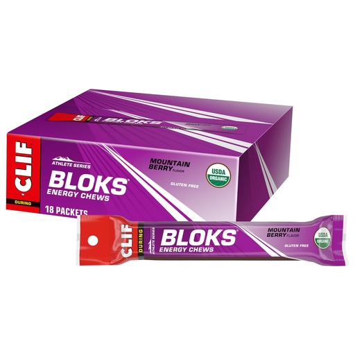 [BRSWI2T6CEFBUDQ3] CLIF BLOKS - Mountain Berry Flavor - Energy Chews - Non-GMO - Plant Based - Fast Fuel for Cycling and Running - Quick Carbohydrates and Electrolytes - 2.12 oz. (18 Count)