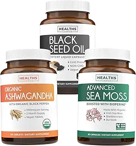 [BRSROFD5CQGWAE36] Save $8 (16% Off) - Harmony Essentials: Wellness Trio Bundle - Black Seed Oil -100% Cold-Pressed Nigellia Sativa | Organic Ashwagandha - Natural Adrenal & Thyroid Support | Irish Sea Moss - Vegan
