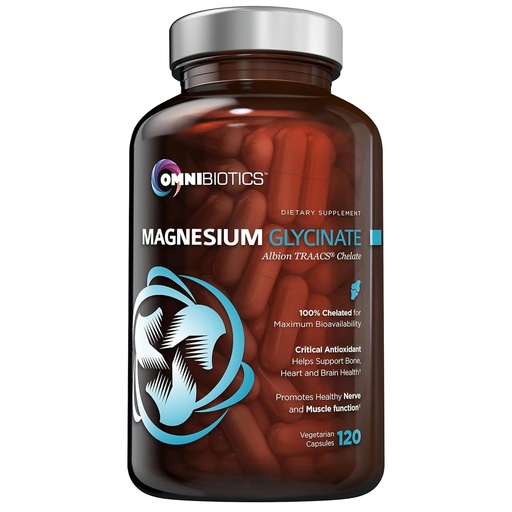[BRSWKHQTC4GA4YDM] OmniBiotics Magnesium Glycinate Supplement – with 100% Pure Albion TRAACS Bisglycinate Chelate for Sleep, Muscle, Nerve & Heart Health – 120 Vegan Capsules