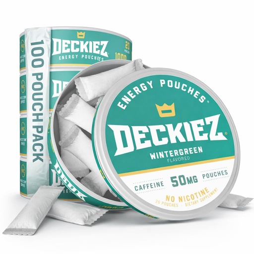 [BRSRAZQKAQDQ2CIV] Deckiez Energy Pouches, 5 Cans (100 Pouches), Sugar Free Caffeine Supplement, Coffee Pouches & Energy Drink Alternative, 50mg Caffeine Pouches, Wintergreen Flavor
