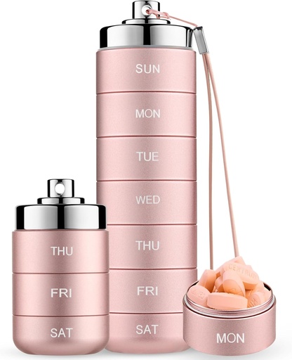 [BRSRMBI3CINWAEQU] Mossime Metal Travel Pill Organizer, Portable 7 Day Vitamin Organizer Stackable, Waterproof 1 Times A Day Pill Box, Large Pill Container, Daily Medicine Organizer for Vitamin, Fish Oil, Supplement