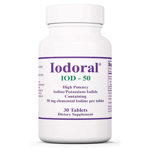 [BRSWKGY3BRYRCYLM] Optimox Iodoral 50 mg Supplement - Potassium Iodide Tablets, Thyroid Support, Daily Vitamins and Minerals, Lugol's Iodine Solution - 30 Count.
