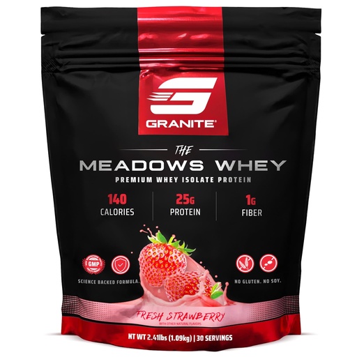 [BRSROBD2AAJR4CT3] Granite Supplements The Meadows Whey Protein Isolate Protein Powder for Lean Muscle with 150 Calories, 2g Fiber, 1g Sugar (30 Servings), Fresh Strawberry Flavor