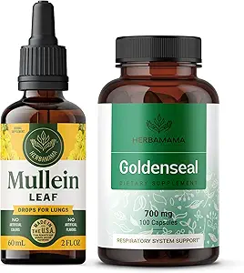 [BRSRAGAPPMHBYCIY] HERBAMAMA Mullein Leaf Extract and Goldenseal Capsules Kit - Bundle of Mullein Leaf Tincture 2 fl oz and 700 mg Goldenseal Root Capsules - Vegan, Non-GMO, Sugar & Alcohol-Free - 2 Pack