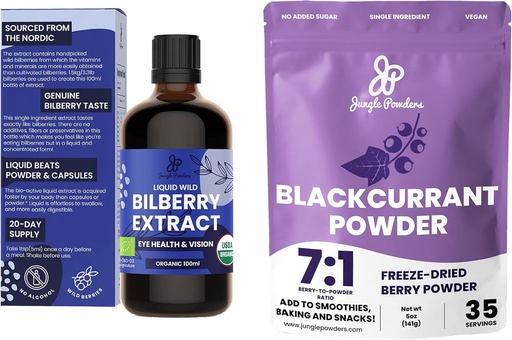[BRSROAAYCMCAMADH] Jungle Powders Wild Bilberry Extract for Eyes USDA Organic 3.4oz Blackcurrant Powder Bundle Freeze Dried Black Currant Extract for Smoothies