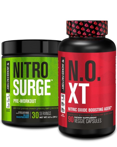 [BRSRMATRPMNQI3D4] Jacked Factory Nitrosurge Pre-Workout in Blue Raspberry & N.O. XT Nitric Oxide Booster for Men & Women
