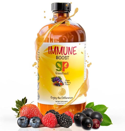 [BRSWGFQPPMIWKG3G] GreenPeach Liquid Immune Support for Kids – Organic Elderberry Syrup with Vitamin C, D, E & Zinc | Toddler & Infant Immune Booster