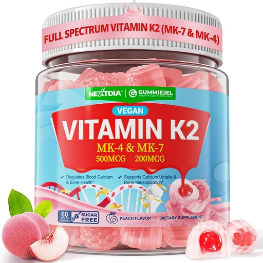 [BRSRAGLQAFYRQEY7] Vitamin K2 Gummies MK-7 200 mcg & MK-4 500 mcg for Women & Men Sugar Free, Perfect 2-IN-1 Full Spectrum Vitamin K2 Supplement for Bone, He❤rt, Promotes Calcium Absorption, Brain, Teeth, Immune,1Pack