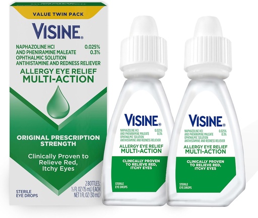 [BRSWGAY6DIAR63AY] Visine Allergy Eye Relief Multi-Action Antihistamine & Redness Reliever Eye Drops with Pheniramine Maleate & Naphazoline HCl, Eye Drop Treatment for Red, Itchy, Allergy Eyes, 0.5 fl. oz, 2 Pack