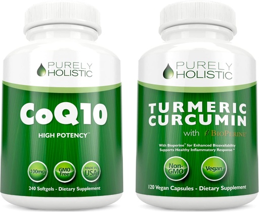 [BRSRMFQTBANROE3K] CoQ10 100mg + Organic Turmeric Curcumin 700mg with Bioperine Black Pepper - 120 Softgels & 120 Capsules - 95% Curcuminoids - Made in USA