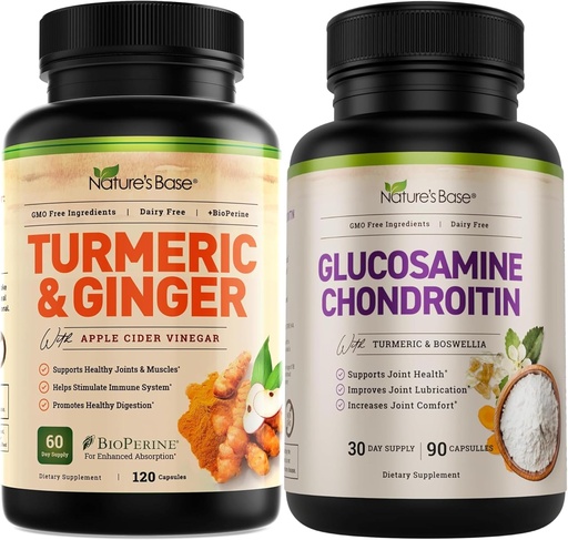 [BRSRABQFAACBG2QU] Nature's Base Turmeric & Ginger 120 ct + Glucosamine Chondroitin 90 ct