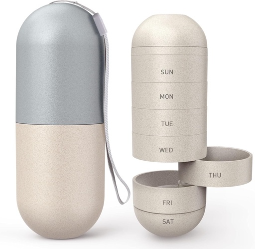 [BRSW2ZIPOJ7RSC3P] Zannaki Upgrade Large Compartment Grain Fiber Moisture Proof Cute Weekly Pill Organizer, Laser Carving Markings, BPA Free Travel Hiking 7 Day Pill Box Case to Hold Pills,Vitamins,Fish Oil,Supplements