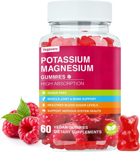 [BRSRAGIDC4DRMHI4] Gummies de magnesio de potasio - High Absorption Magnesium Glycinate & Potassium Citrate Plus Coenzyme Q10, DHA, D3, Mineral & Calcium for Zzz, Leg Cramps & Muscle - 60 Raspberry Gummies