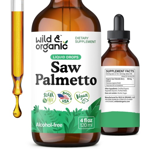 [BRSROY37AB7BGFL3] Wild & Organic Saw Palmetto for Men & Women - Urinary Tract & Hair Support - Saw Palmetto Extract Liquid Drops - Add to Tea - Serenoa Repens Berries Supplement - Vegan, Sugar & Alcohol-Free - 4 fl oz