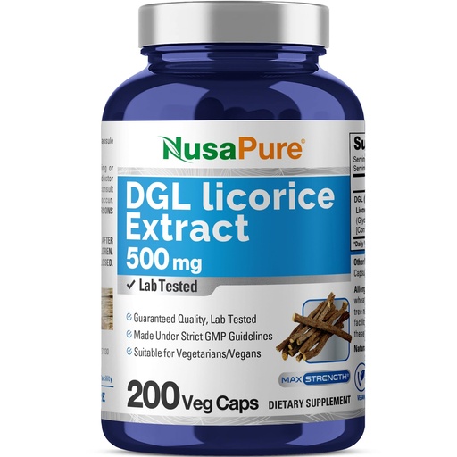[BRSWGZLQAV6WMA3J] NusaPure DGL Licorice Extract 500 mg 200 Veggie Capsules (Vegan,Non-GMO)