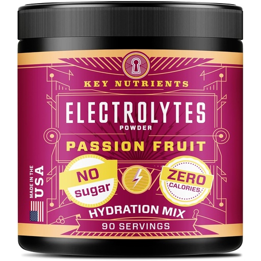[BRSROZ3QAEDQYDTH] KEY NUTRIENTS Multivitamin Electrolytes Powder No Sugar - Delicious Passion Fruit Electrolyte Powder - Endurance & Energy Supplement - Hydration Powder - No Calories - 90 Servings - Made in USA
