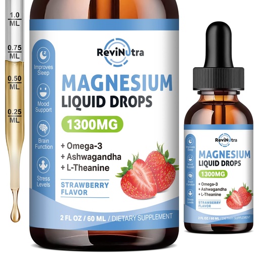 [BRSRA234C5YQAET5] Triple Magnesium Complex Liquid Drops, 1300mg Magnesium Glycinate, Taurate & Citrate with Omega3, L-Theanine, Ashwagandha, Potassium, D3, B6, B12 for Calm, Sleep, Muscle, Strawberry Flavor, 2 Fl OZ
