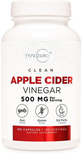 [BRSROBA3CAAWY2DX] Type Zero Apple Cider Vinegar Capsules (180 Count) 500mg Per Serving - Non-GMO, Gluten-Free Supplement