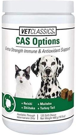 [BRSWKGQBOQEGYA3M] Vet Classics CAS Options Extra Strength Immune Support for Dogs, Cats – Pet Health Supplement, Dog Antioxidant Care – Extra-Strength Dog Supplement Formula – 120 Soft Chews