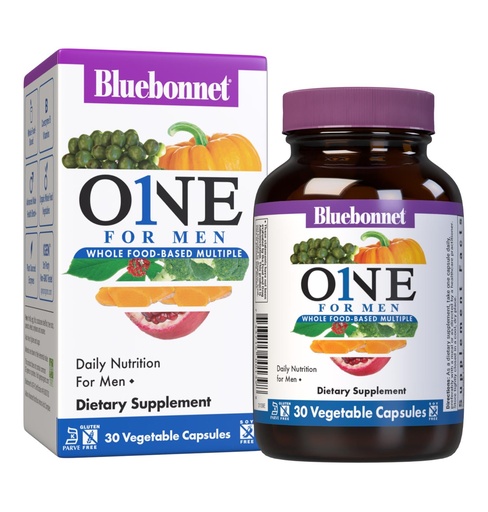 [BRSWG2YTBYPBUCTG] Bluebonnet Nutrition One for Men Whole Food-Based Multiple, Daily Nutrition*, Non-GMO, Vegetarian Friendly, Kosher, Gluten-Free, Soy-Free, Dairy-Free, Iron Free, 30 Vegetable Capsules, 30 Servings