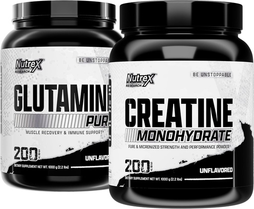 [BRSROBD3A5YWEFYV] Nutrex Research Creatine Monohydrate Powder 200 Serv & L Glutamine Powder 200 Serv Bundle