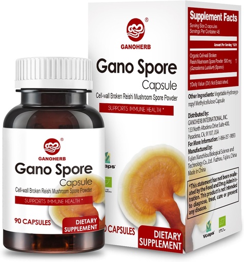[BRSWECQ5BZ6GAETB] Organic Reishi Houbové kapsle se 100% Ganoderma Lucidum Reishi Spore Prášek pro zvýšení imunitního systému, Vegan, Všechny přírodní, Non- GMO & Gluten zdarma, 60 Veggie Kapsle