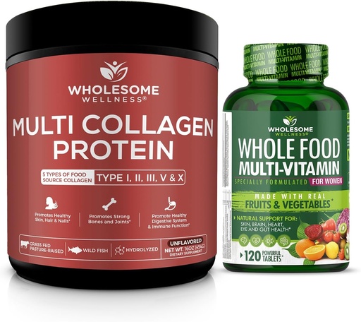 [BRSRAYA3OB6GKAD3] Whole Food Multivitamin for Women + Multi Collagen Protein Powder Hydrolyzed (Type I II III V X) Bundle