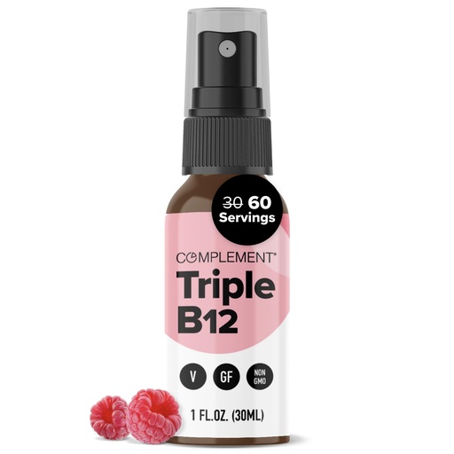 [BRSRMZY7CB4AI2DZ] Complement Vegan Vitamin Triple B12 Liquid Spray- 1500 mcg Blend (60 Servings) Raspberry Flavor- Enhanced Absorption, Energy, Mood, Nervous System, Cognitive Function for Kids & Adults