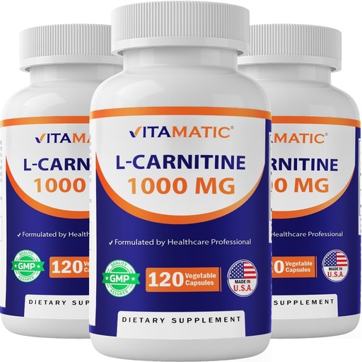 [BRSROZD5DIFQYGTV] Vitamatic L-Carnitine Fumarate 1000 mg - 120 Vegetable Capsules (3 Bottles)