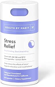 [BRSRMHTYCJ6BQA3Z] Health by Habit Stress Relief Supplement (60 Capsules) - Vitamin B, Zen, Lemon Balm, Supports Relaxation, Mood Balance, Reduce Stress, Non-GMO, Sugar Free (1 Pack)