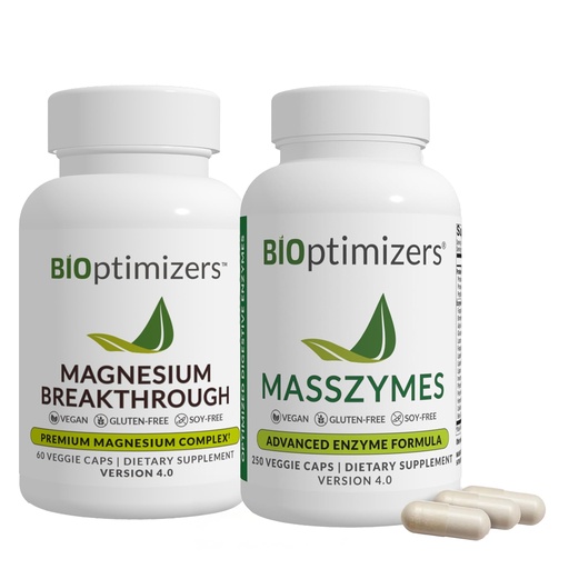 [BRSRMZYBCEIGEG3P] BiOptimizers Magnesium Breakthrough 4.0, (60 Capsules) & MassZymes 4.0, (250 Capsules) - Natural Sleep, Brain, and Digestive Health Support Supplement Bundle