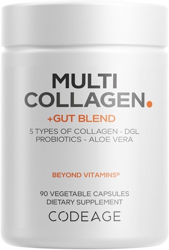 [BRSW2FAPC5YAMCAZ] 编码多Collagen + Gut Blend 补充剂 - 消化性Probiotics, DGL Licorice, Aloe Vera, 有机胡椒薄荷叶, 滑石精灵 - 水解波维纳 Collagen Pills - 非GMO - 90 Capsules