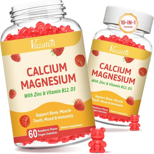 [BRSROFQ2O4BRA3T5] 2 Pack Calcio Gummies con Magnesio, Zinc, Vitamina D3 &amp; B12, Suplementos de Calcio para Mujeres Hombres, Bono de Apoyo, Musculo e Inmunidad, 120 Vegan Raspberry Flavor Gummies