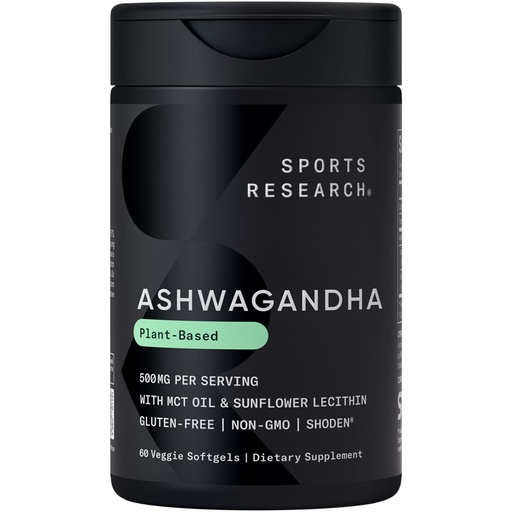 [BRSROBQQCIOWGYL6] Sports Research® Ashwagandha Softgels with Coconut MCT Oil - Natural Adaptogen Made with Shoden® Ashwa for Relaxation, Calm & Sleep Support - Gluten Free & Vegan Friendly - 60 Count