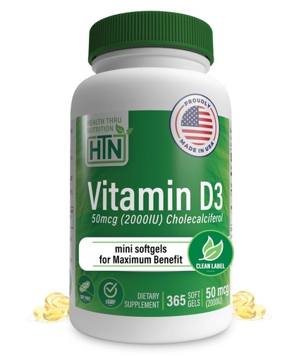[BRSWIFQTCIDGOEQZ] Health Thru Nutrition Vitamin D3 2000iu 365 Mini Softgels for Maximum Benefits | Year Supply | 50mcg Cholecalciferol | 3rd Party Tested | Non-GMO USP Grade in EVOO | Immune Health Support