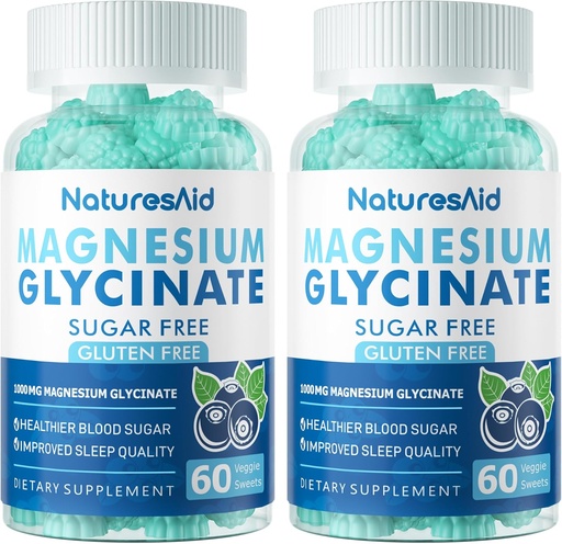 [BRSRA2QTCMIAKHLH] Magnesium Glycinate Gummies 1000mg - Sugar Free Magnesium Potassium Supplement with Vitamin D, B6, CoQ10 for Calm Mood & Sleep Support - 120 Blueberry Gummies -2 Pack
