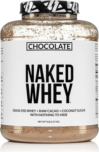 [BRSWKFQECYOWAFDC] NAKED Whey Protein Supplement Powder, Chocolate, GMO Free, Soy Free, Gluten Free Aid Muscle Growth and Recovery 60 Servings, 5 Ib