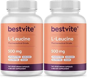 [BRSRMFIQCEIQAYLD] BESTVITE Filler-Free L-Leucine 500mg per Capsule (480 Vegetarian Capsules) (240x2) – No Stearates, No Fillers – Vegan, Non-GMO, Gluten-Free Leucine Supplement – Essential Amino Acid Supplement