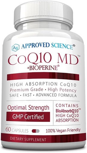 [BRSWGEI2OVYGKGTX] Approved Science® CoQ10 MD - Extra Strength 300mg Pure CoQ10 with BioPerine® for Faster Absorption - Optimal Support – 60 Vegan Capsules
