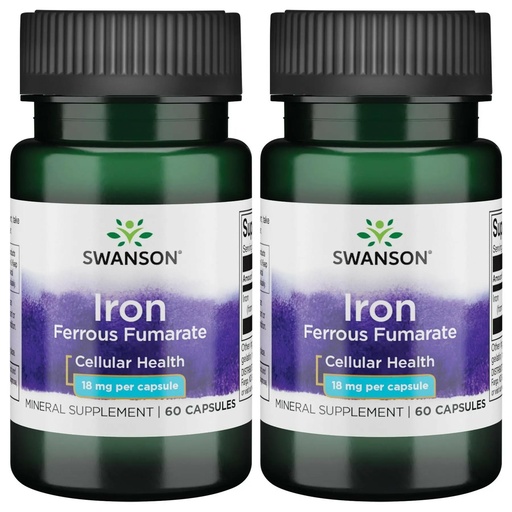 [BRSWGFD3BYFBUDLV] Swanson Iron (Ferrous Fumarate) - Mineral Supplement Promoting Energy Support - High-Concentration Formula Assists in Oxygen Delivery & Fatty Acid Metabolism 60 Sgels (2 Pack)