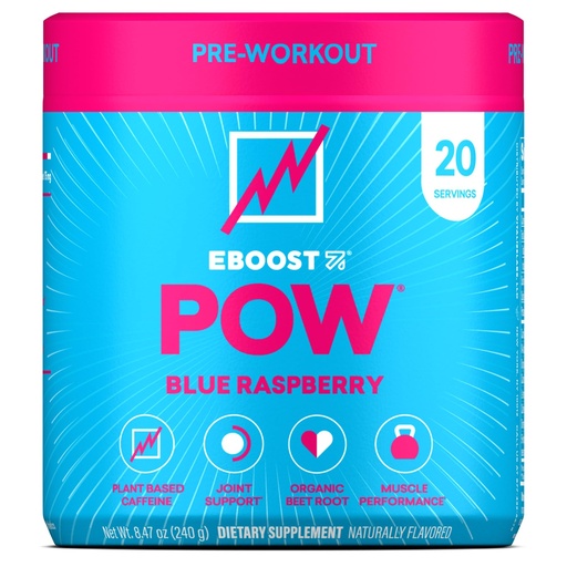 [BRSW2YL4BEFBEELH] EBOOST POW Natural Pre Workout Powder – 20 Servings - Blue Raspberry - A PreWorkout Supplement for Performance, Joint Mobility Support, Energy - Men and Women - Non-GMO, Gluten-Free, No Creatine