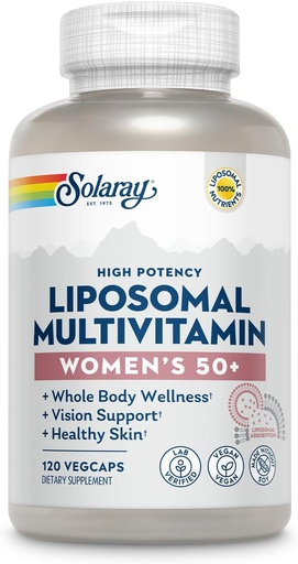 [BRSW2GACPIHWMADU] SOLARAY Liposomal Multivitamin for Women 50 Plus, Enhanced Absorption with Iron, Vitamin D, Vitamin C, B12, Biotin & More, Immune Support & Bone Health, Vegan, 60 Servings, 120 VegCaps
