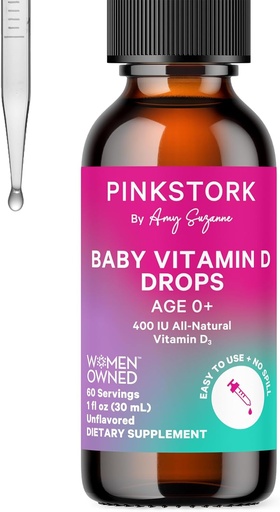 [BRSW2BD7DMNR6CY4] Pink Stork Baby Liquid Vitamin D Drops for Infants, 400 IU Vitamin D3 for Newborns and Kids to Help Support Bone Development and Healthy Immune Function - 1 fl oz, 2 Month Supply