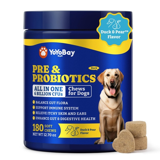 [BRSRAEAFCJYQK2A3] Probiotics for Dogs - Dog Probiotics for Digestive Health, Yeast, Itchy Skin, Gut Health, Immune & Skin - 6 Billion CFUs, 180 Soft Chews, Duck & Pear Flavor - with Prebiotics & Digestive Enzymes