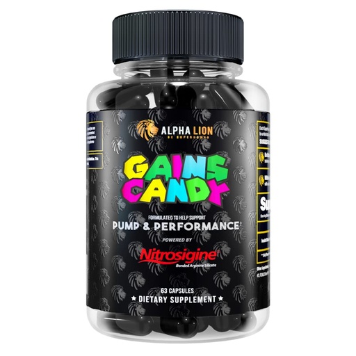 [BRSROYYNAEPQGH33] ALPHA LION Gains Candy, Supplement Pills for Muscle Pump & Blood Flow, Nitric Oxide Booster, Supports Mental Focus, Use Daily to Upgrade Workout Performance, 63 Capsules (Nitrosigine)