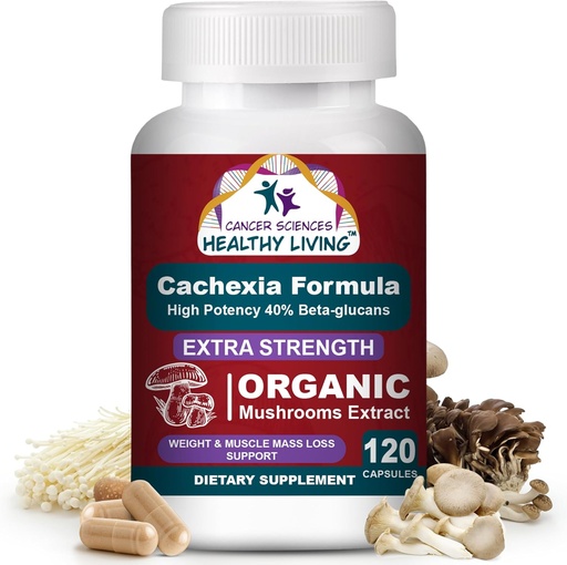 [BRSRA2YEC4IAA2A3] CANCER SCIENCES Cachexia Supplement, USDA Certified Organic Mushrooms Extract Capsules, Extra Strength 1,500 mg, High Potency 40% Beta-Glucans, Immune & Metabolic Support, Weight & Muscle Mass Support