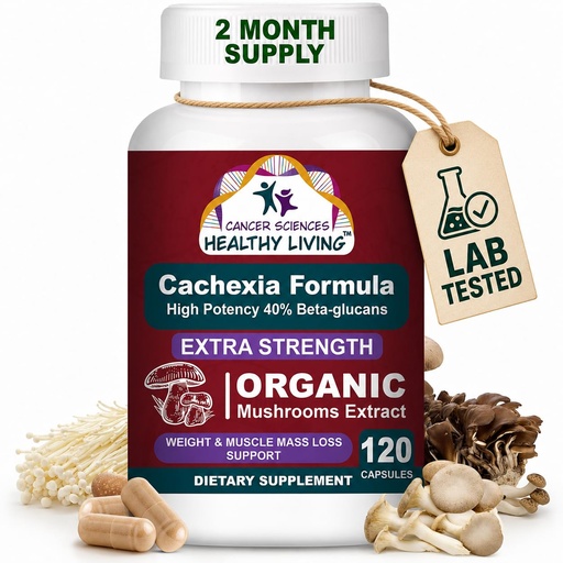 [BRSRA2YEC4IAA2A3] Cachexia Supplement, USDA Certified Organic Mushrooms Extract Capsules, Extra Strength 1,500 mg, High Potency 40% Beta-Glucans, Immune & Metabolic Support, Weight & Muscle Mass Support