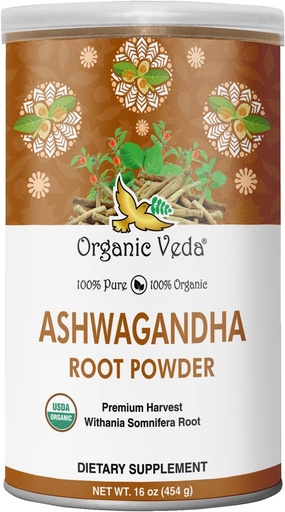 [BRSWIADYDMCB6DDA] Organic Veda Ashwagandha Root Powder, 16oz - 100% Pure & Natural Ashwagandha Powder Supplement, Withania Somnifera - Improves Mood, Stamina, Support Immunity, Energy - Vegan, Non-GMO